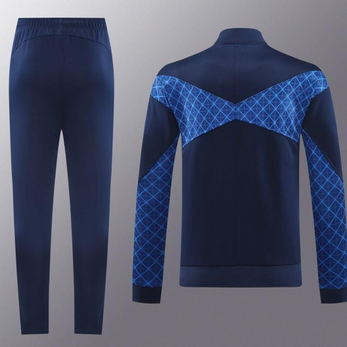 24/25 PSG Blue Grid Pattern Full Zipper Jacket +Long Pants