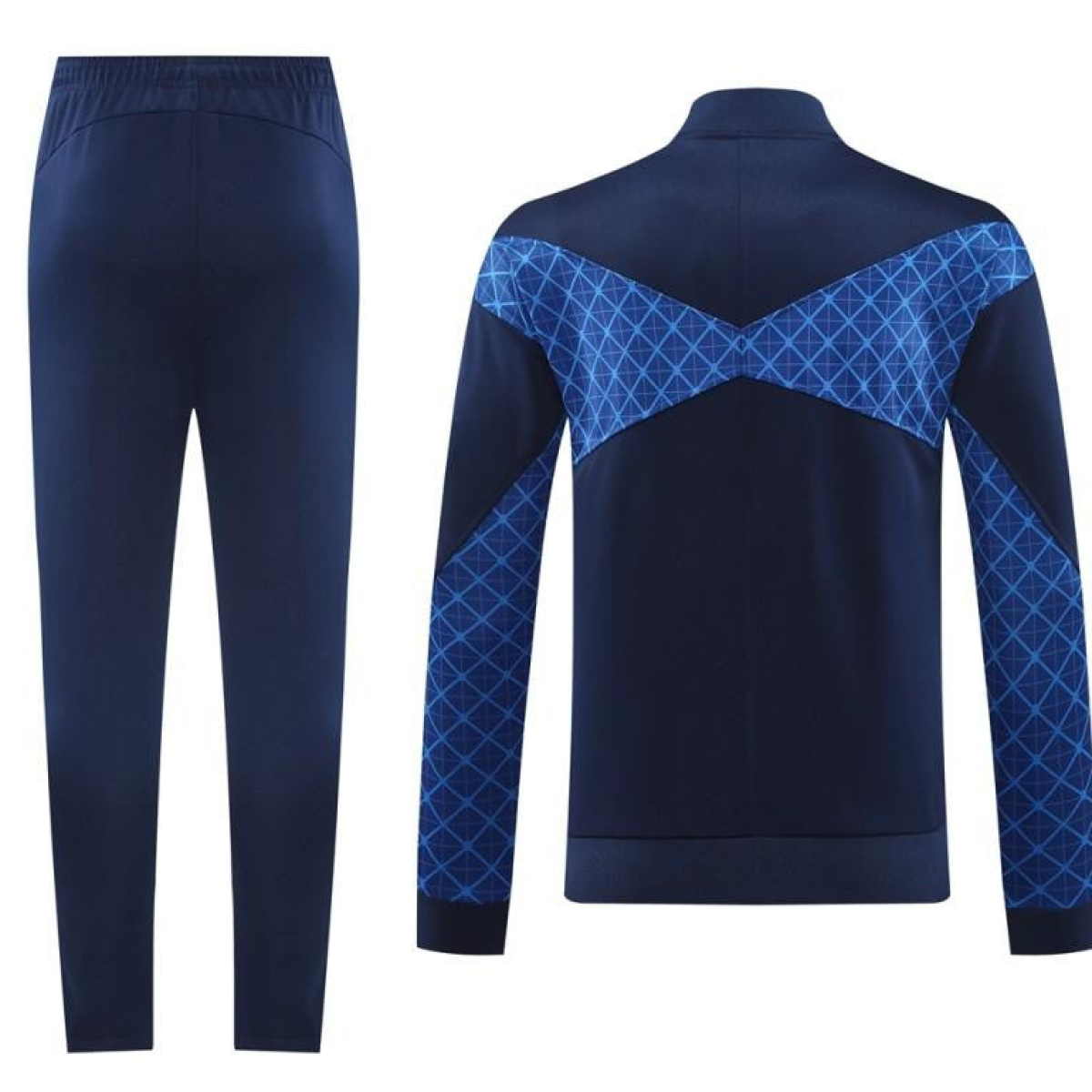 24/25 PSG Blue Grid Pattern Full Zipper Jacket +Long Pants