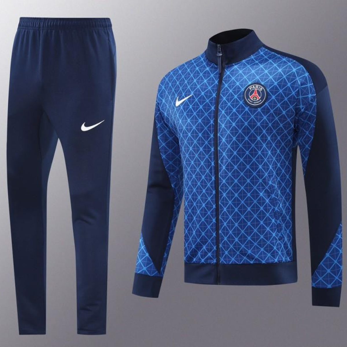 24/25 PSG Blue Grid Pattern Full Zipper Jacket +Long Pants
