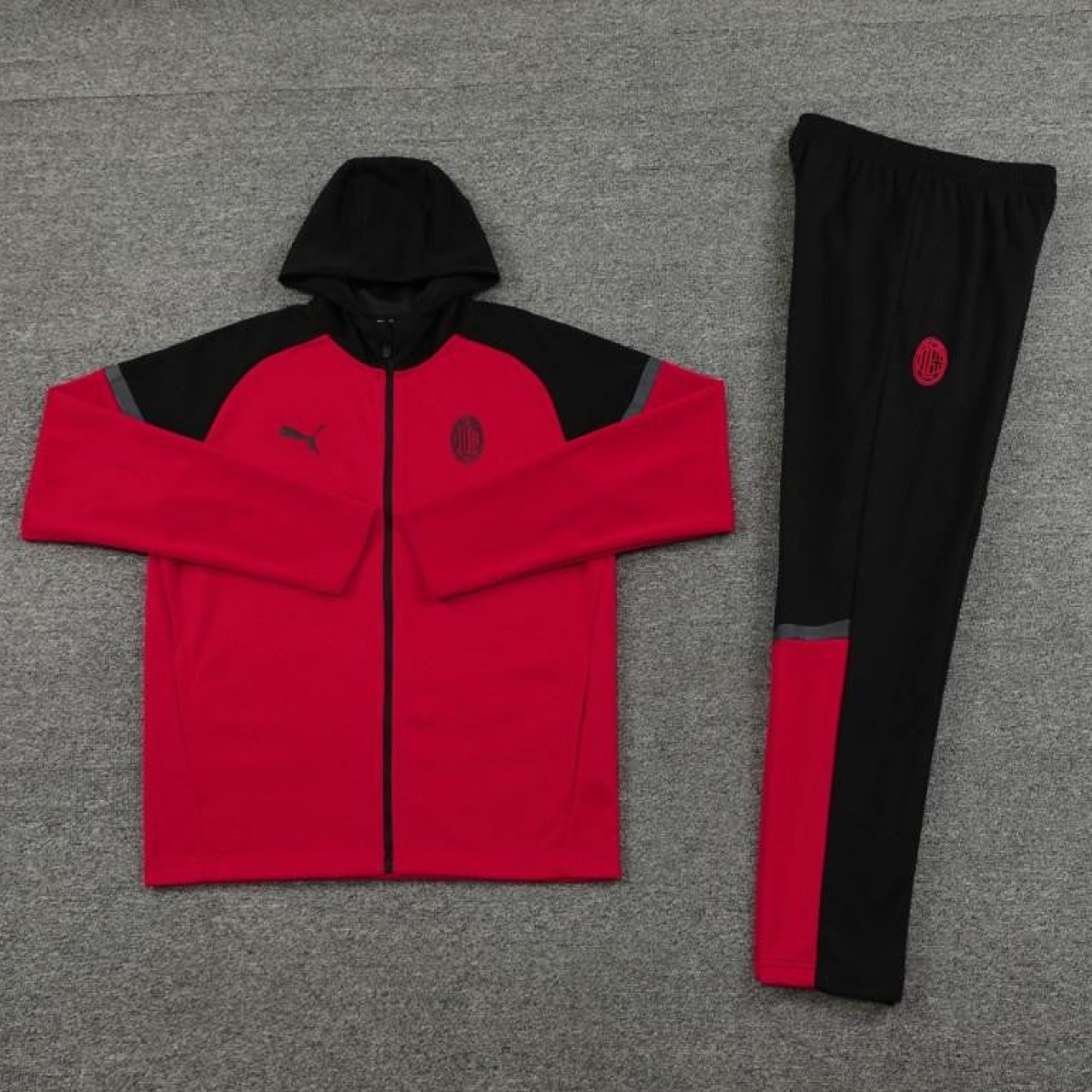 24/25 AC Milan Red/Black Hoodie Full Zipper Jacket +Long Pants