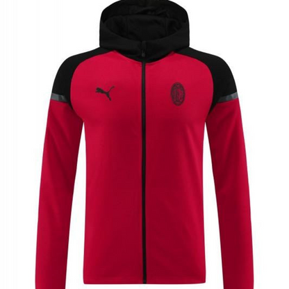 24/25 AC Milan Red/Black Hoodie Full Zipper Jacket +Long Pants