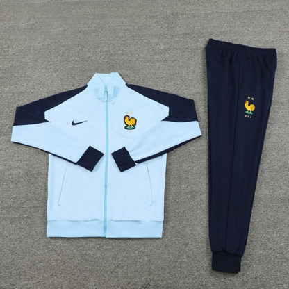 2024 France Light Blue Full Zipper Jacket +Long Pants