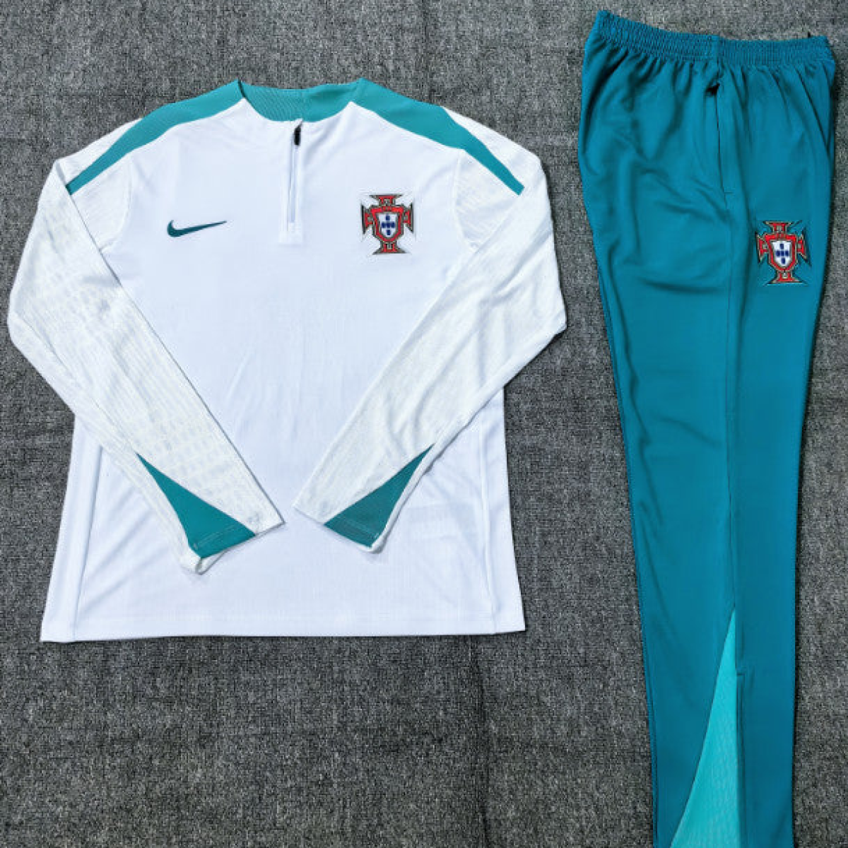 2024 Kids Portugual White Half Zipper Jacket+Long Pants