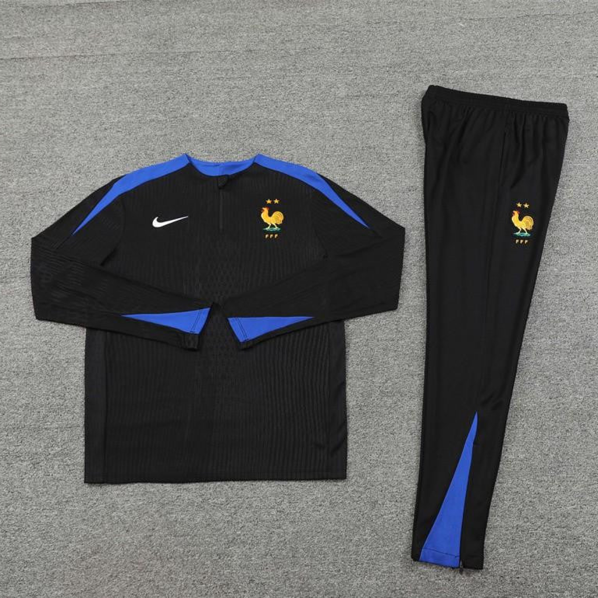 Player Version 2024 France Black Half Zipper Jacket+Long Pants