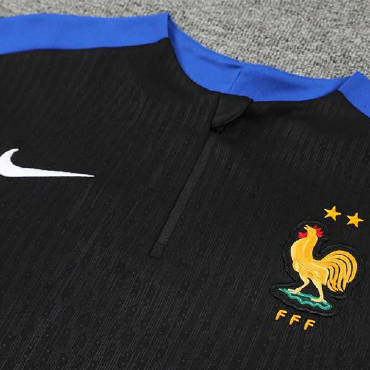 Player Version 2024 France Black Half Zipper Jacket+Long Pants