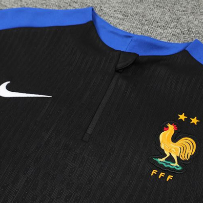 Player Version 2024 France Black Half Zipper Jacket+Long Pants