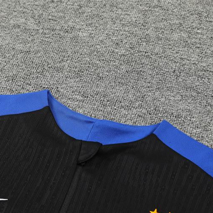 Player Version 2024 France Black Half Zipper Jacket+Long Pants
