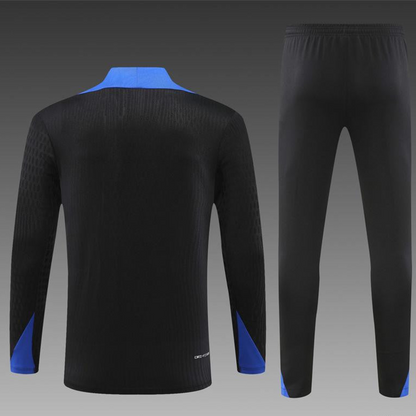 Player Version 2024 France Black Half Zipper Jacket+Long Pants