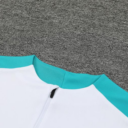 2024 Portugual White Half Zipper Jacket+Long Pants