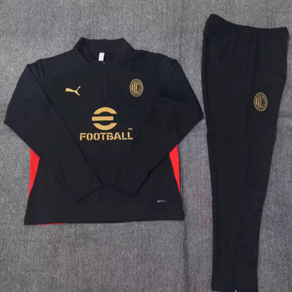 24/25 Kids AC Milan Black Half Zipper Jacket+Long Pants