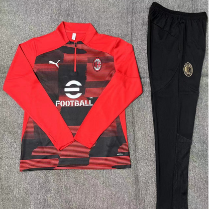 24/25 Kids AC Milan Red Half Zipper Jacket+Long Pants