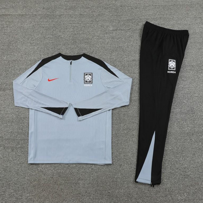 2024 South Korea Grey Half Zipper Jacket+Long Pants