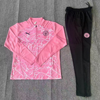 24/25 Kids Manchester City Pink Half Zipper Jacket+Long Pants