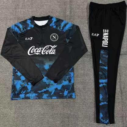 24/25 Kids Napoli Black/Blue Half Zipper Jacket+Long Pants