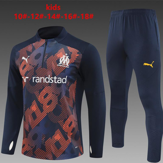 24/25 Kids Olympique Marseille Navy Mixed Color Half Zipper Jacket+Long Pants