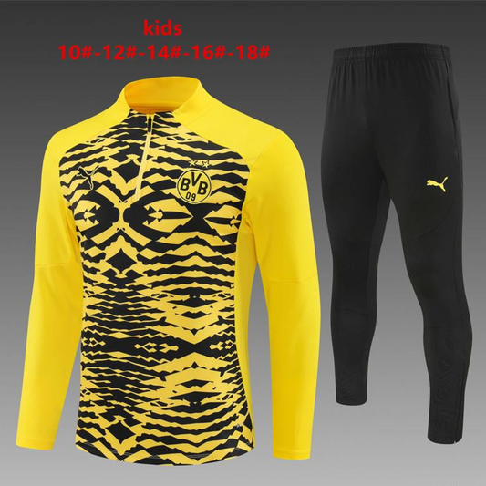 24/25 Kids Borussia Dortmund Yellow/Black  Half Zipper Jacket+Long Pants