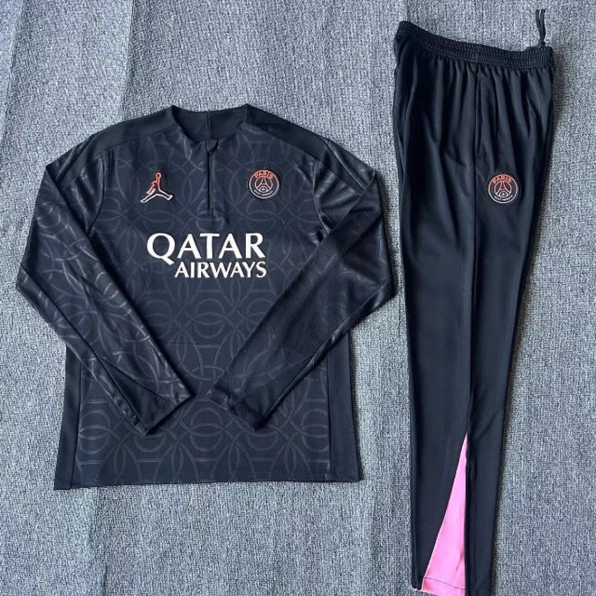 24/25 Kids PSG Jordan Black Steel Seal Half Zipper Jacket+Long Pants