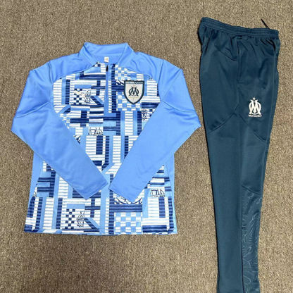 24/25 Kids Olympique Marseille Blue Camouflage Half Zipper Jacket+Long Pants