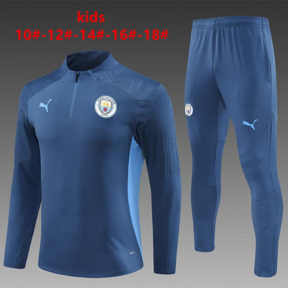 24/25 Kids Manchester City Blue Half Zipper Jacket+Long Pants