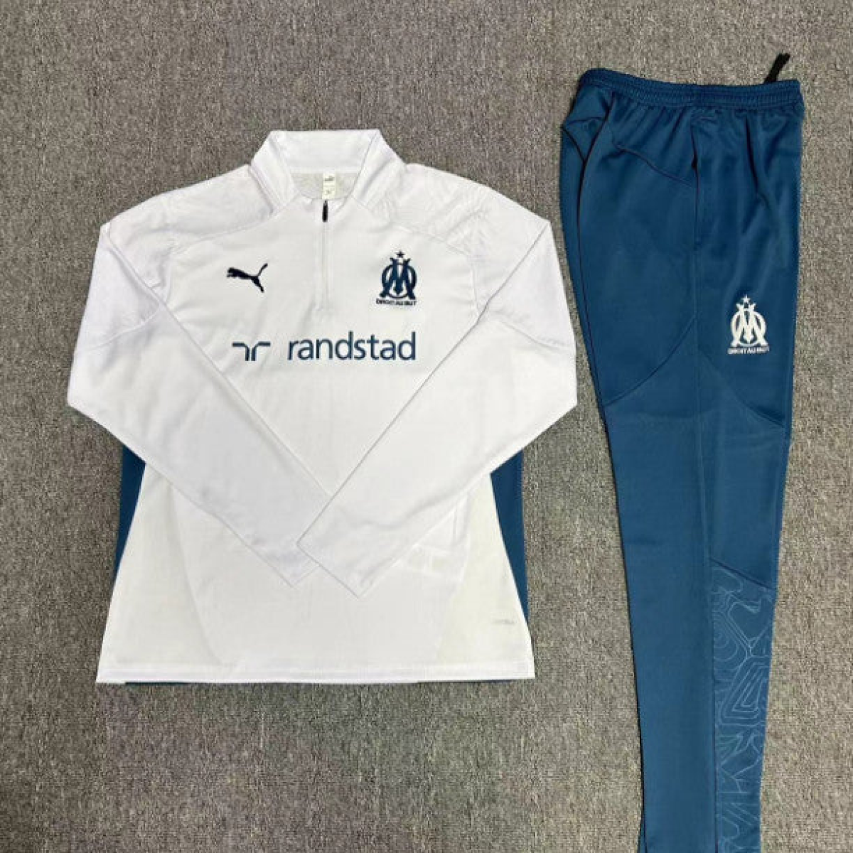 24/25 Kids Olympique Marseille White Half Zipper Jacket+Long Pants