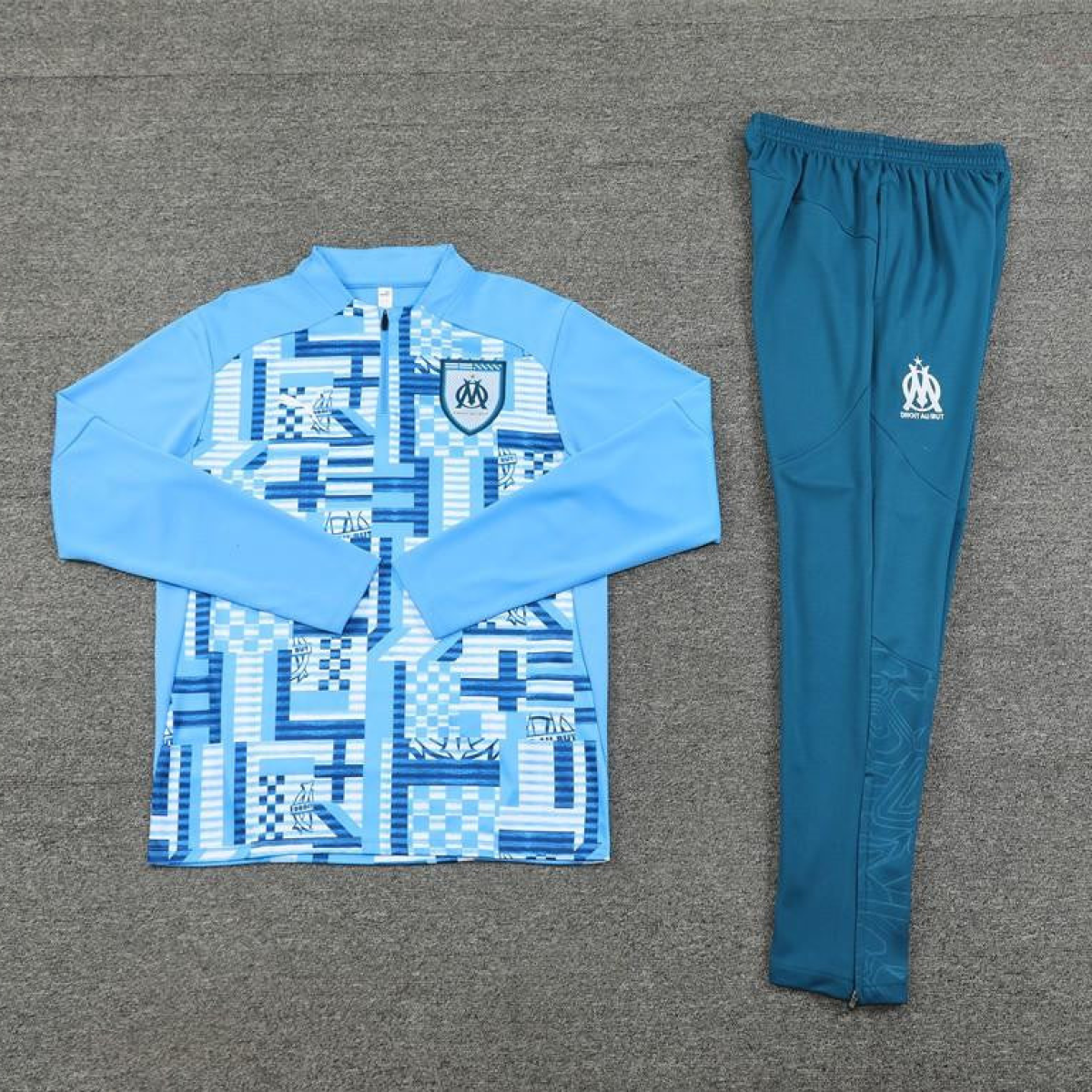 24/25 Olympique Marseille Blue Camouflage Half Zipper Jacket+Long Pants