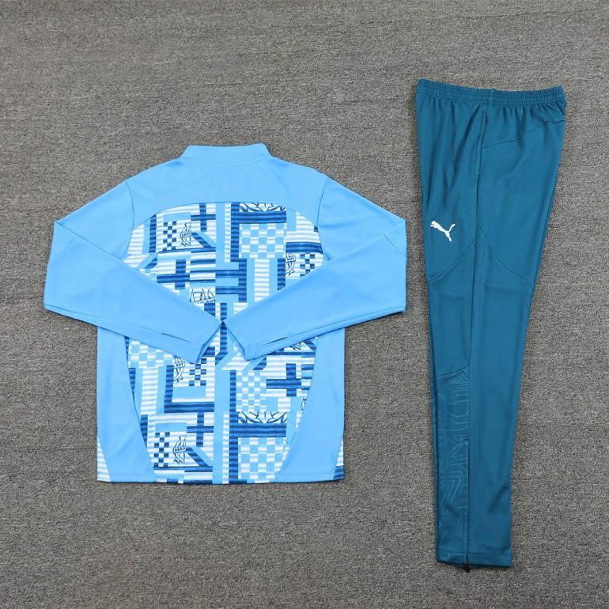 24/25 Olympique Marseille Blue Camouflage Half Zipper Jacket+Long Pants