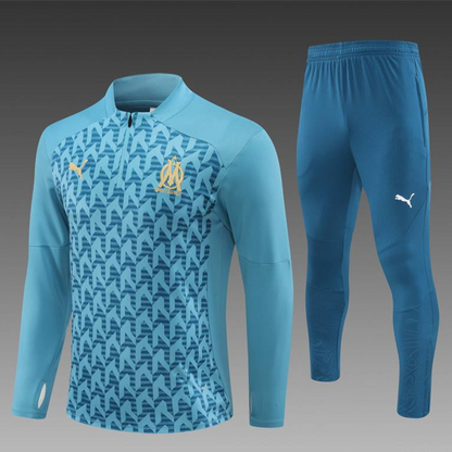 24/25 Olympique Marseille Blue Grid Half Zipper Jacket+Long Pants