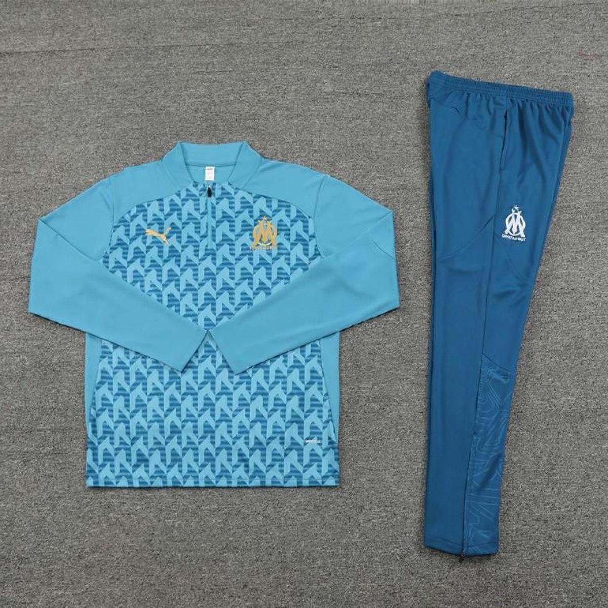 24/25 Olympique Marseille Blue Grid Half Zipper Jacket+Long Pants