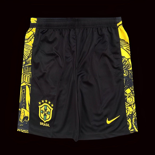 2024 Brazil Copa America Black Yellow Goalkeeper Shorts