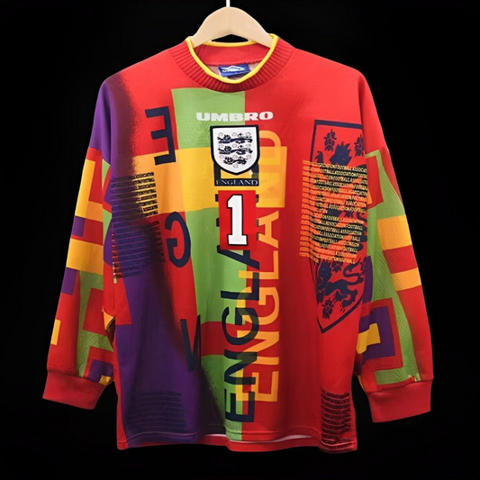 Retro 1996 England Red Goalkeeper Long Sleeve Jersey