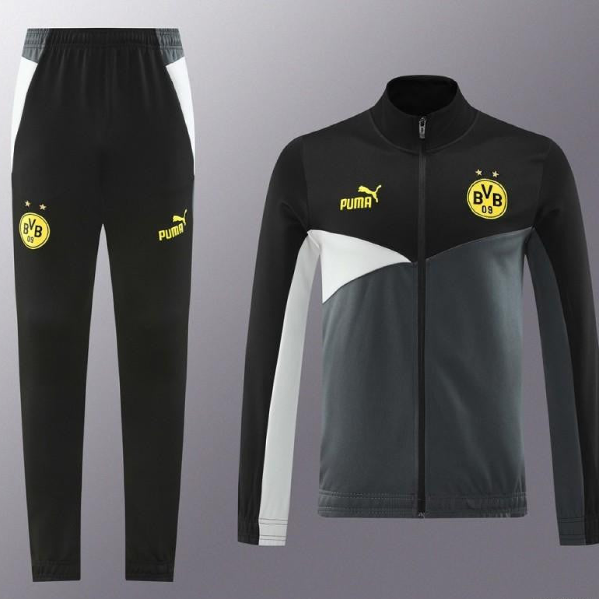 24/25 Borussia Dortmund Grey/Black Full Zipper Jacket +Long Pants