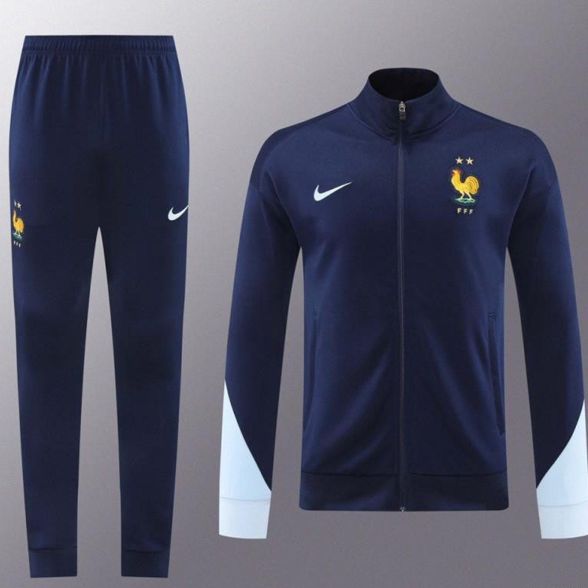 2024 France Navy Full Zipper Jacket +Long Pants