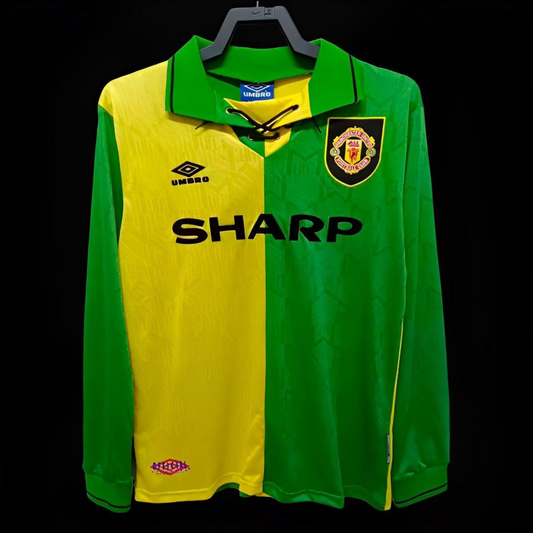 Retro 92/94 Manchester United Third Green/Yellow Long Sleeve Jersey