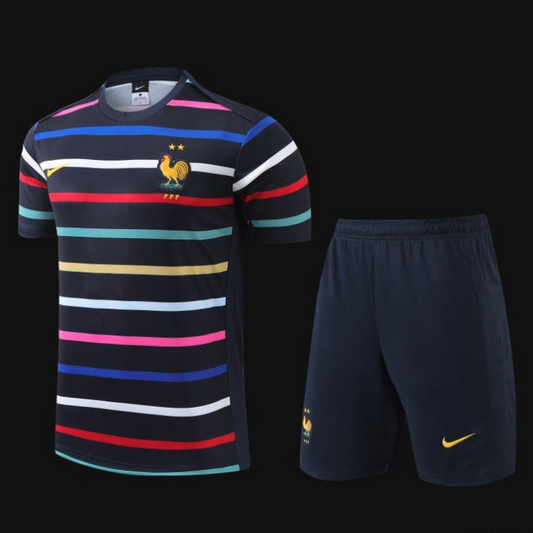 2024 France Navy Stripe Short Sleeve Jersey+Shorts