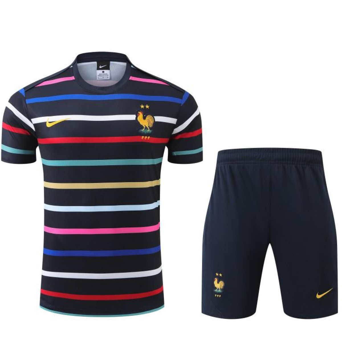 2024 France Navy Stripe Short Sleeve Jersey+Shorts