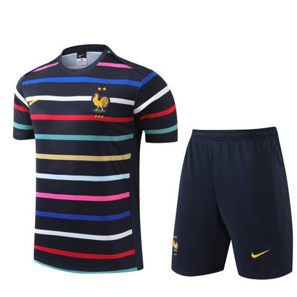 2024 France Navy Stripe Short Sleeve Jersey+Shorts