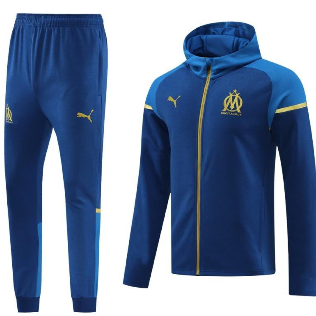 23/24 Olympique Marseille Blue Full Zipper Hoodie Jacket+Pants