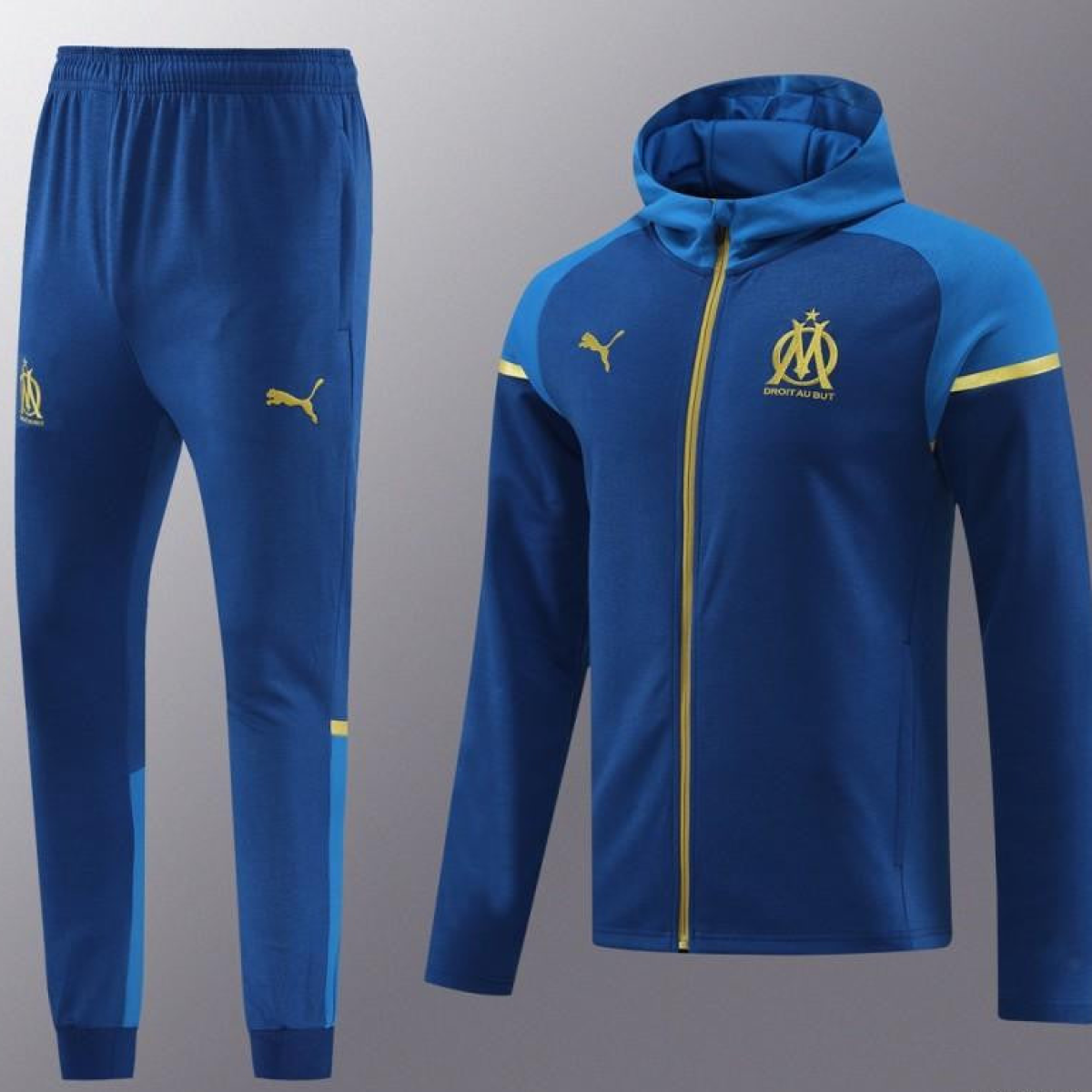 23/24 Olympique Marseille Blue Full Zipper Hoodie Jacket+Pants