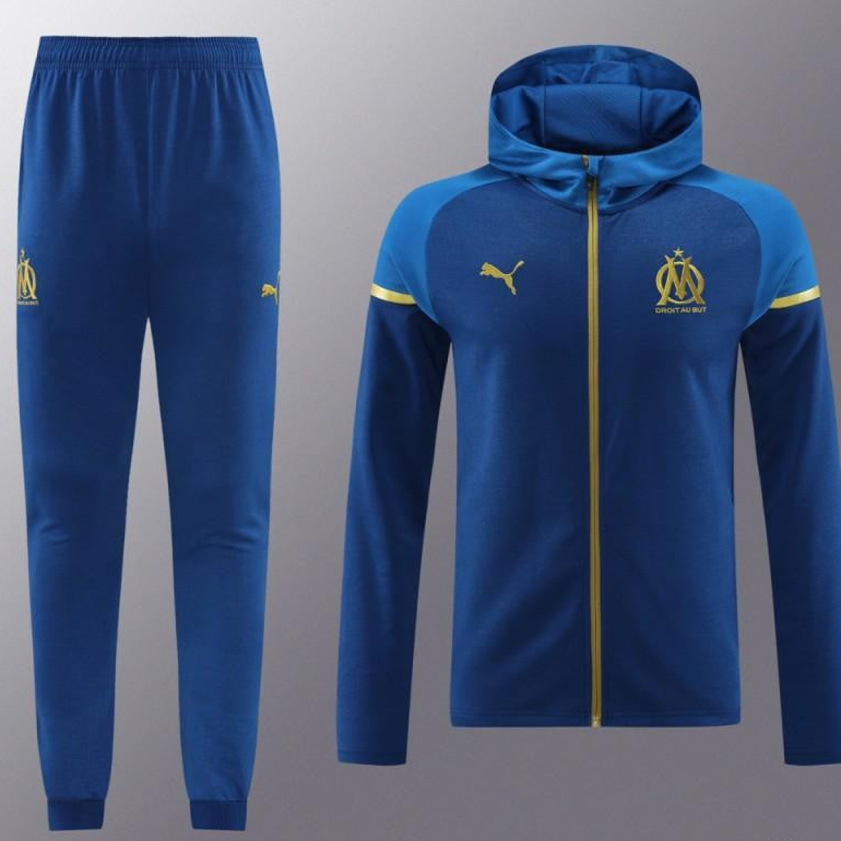 23/24 Olympique Marseille Blue Full Zipper Hoodie Jacket+Pants
