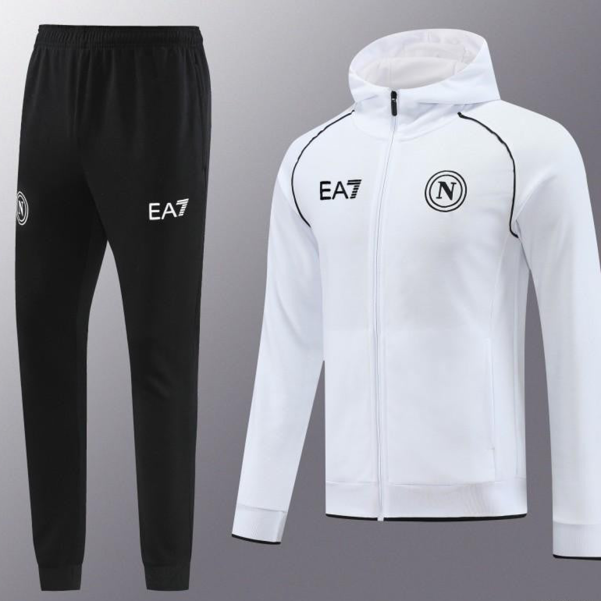 23/24 Napoli White Full Zipper Hoodie Jacket+Pants