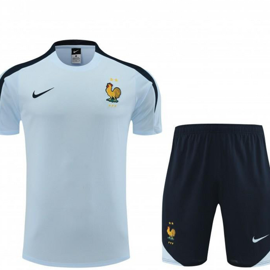 2024 France Light Blue Cotton Short Sleeve Jersey+Shorts