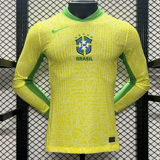 Player Version 2024 Brazil Home Long Sleeve Jersey