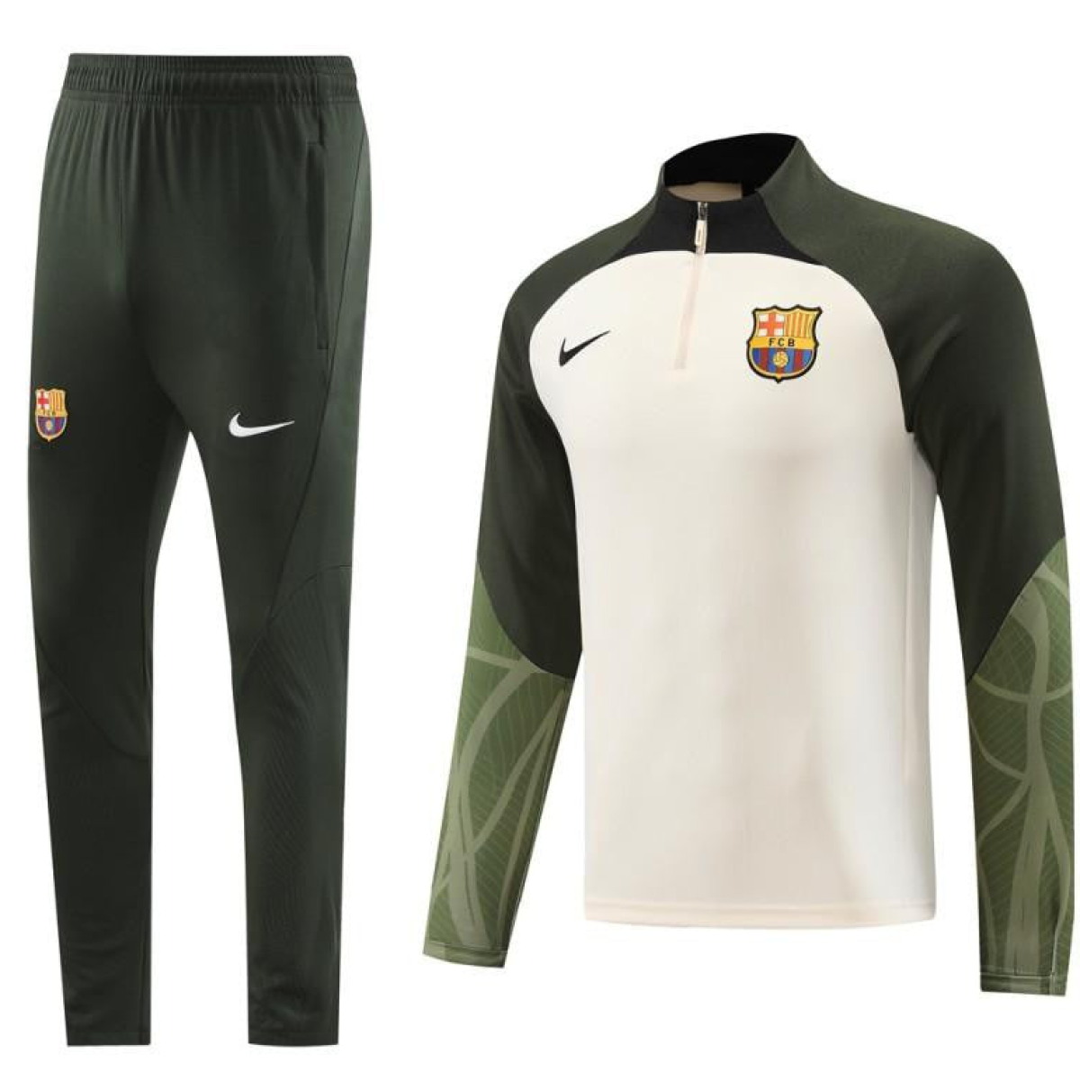 23/24 Barcelona Beige Green Half Zipper Jacket+Pants
