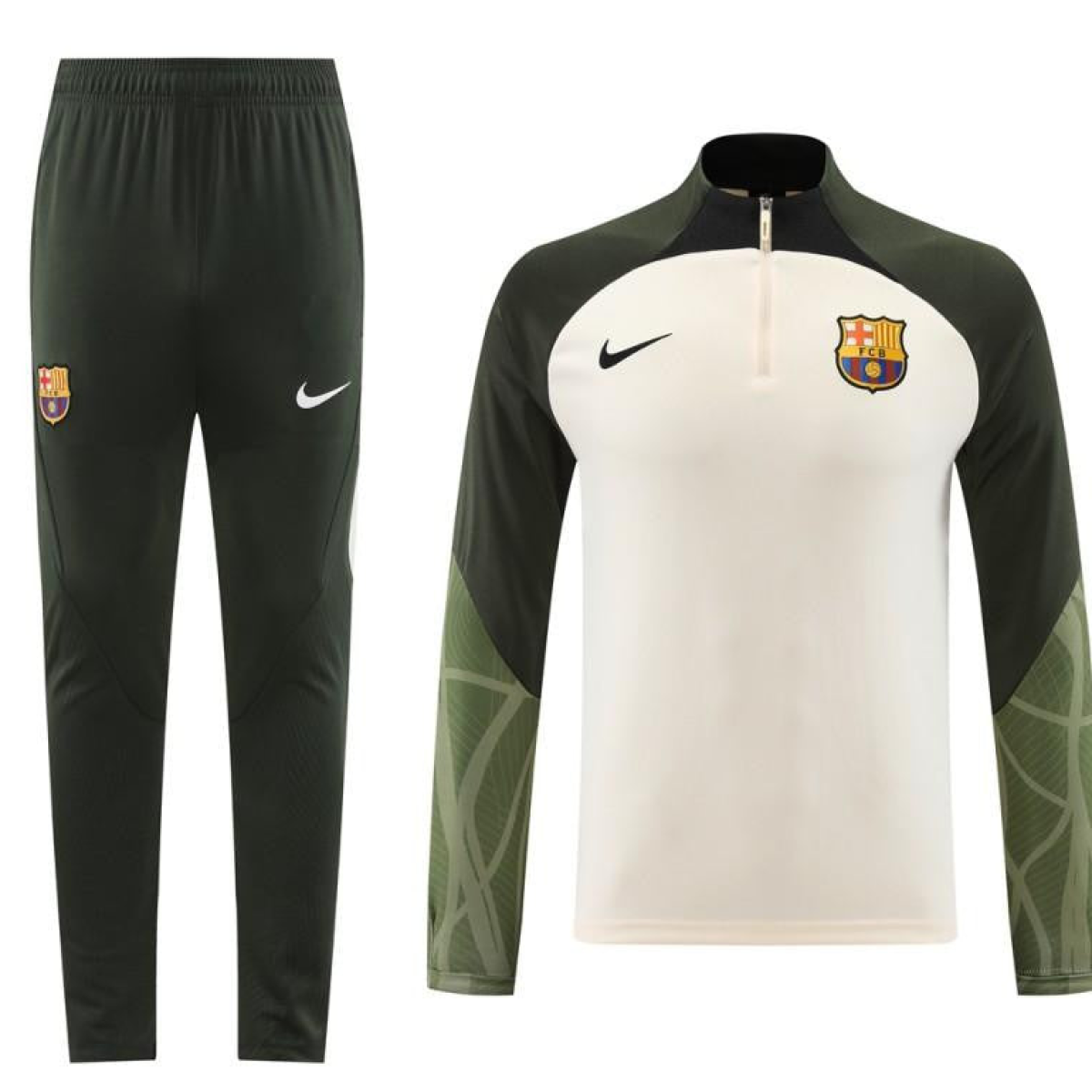 23/24 Barcelona Beige Green Half Zipper Jacket+Pants