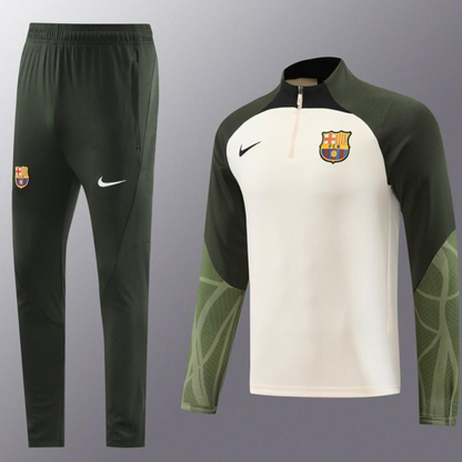 23/24 Barcelona Beige Green Half Zipper Jacket+Pants