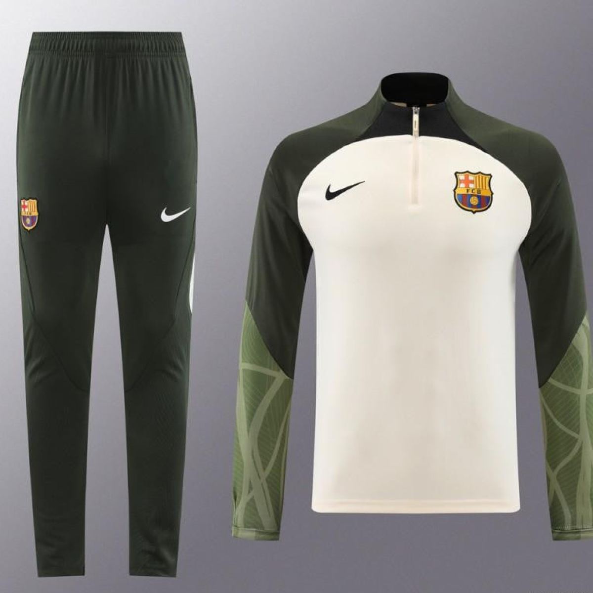 23/24 Barcelona Beige Green Half Zipper Jacket+Pants