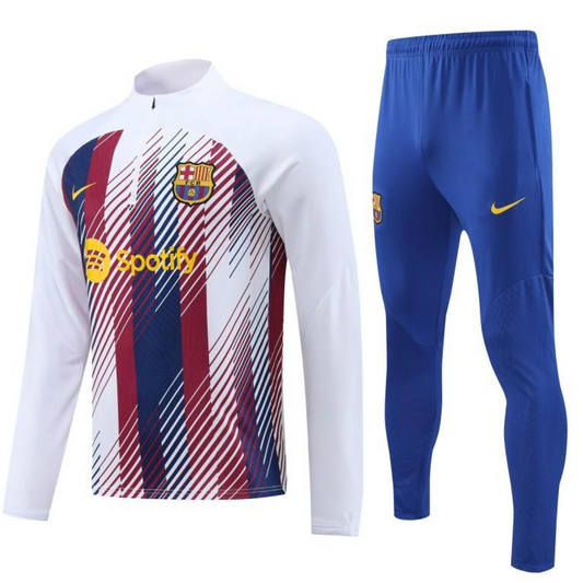 23/24 Barcelona White Red Mixed Color Half Zipper Jacket+ Pants