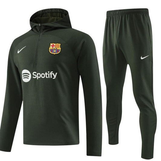 23/24 Barcelona Dark Green Hoodie Half Zipper Jacket+ Pants