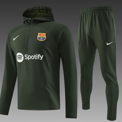 23/24 Barcelona Dark Green Hoodie Half Zipper Jacket+ Pants