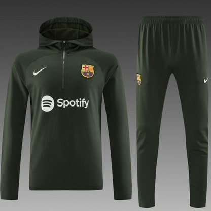 23/24 Barcelona Dark Green Hoodie Half Zipper Jacket+ Pants